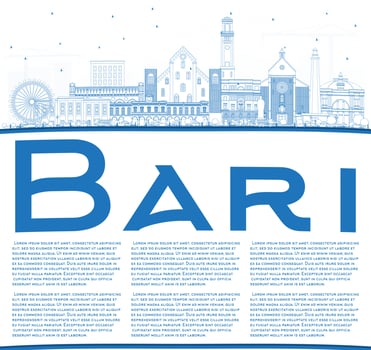 Outline Bari Italy City Skyline with Blue Buildings and Copy Space. vector