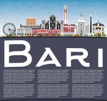 Bari Italy City Skyline with Gray Buildings, Blue Sky and Copy Space. vector