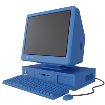 Blue old fashioned personal computer vintage style. 3d illustration png