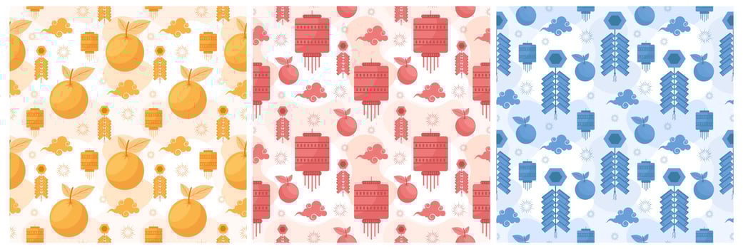 Set of Chinese Lunar New Year 2023 Day Seamless Pattern Decoration Template Hand Drawn Cartoon Flat Illustration vector