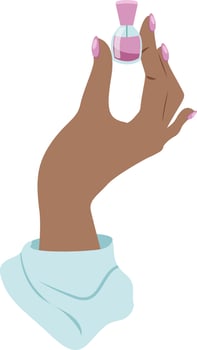 Beautiful African female hand holding a closed lilac nail polish bottle isolated on white background vector