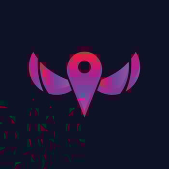 Gps map pin logo with wings. Gradient logo. Isolated background vector