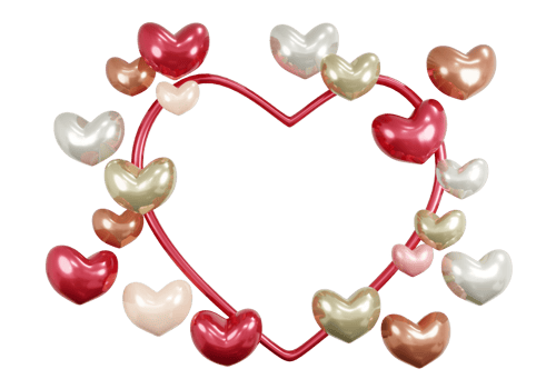 3D Rendering concept of Valentine balloon heart shape background card template with space for text. 3D Render illustration. png