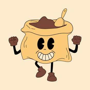 Retro Bag of coffee beans 30s cartoon mascot character -. 40s, 50s, 60s old animation style. Hand drawn modern Vector illustration . Isolated coffee element