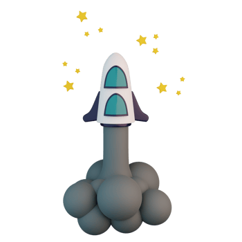 Rocket rising into the sky with smoke and stars 3D illustration png