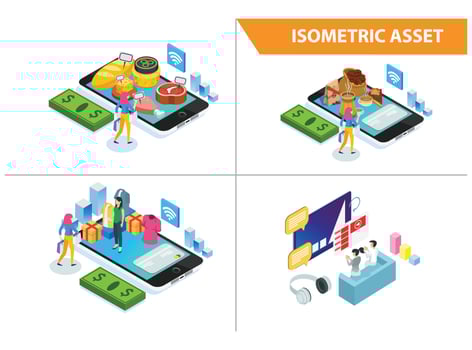 Modern 3d Isometric Set collection Smart Shop Online Technology Illustration in White Isolated Background With People and Digital Related Asset vector
