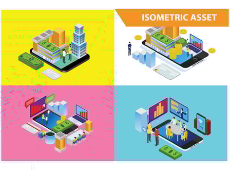 Modern 3d Isometric Set collection Smart Industrial Technology Illustration in White Isolated Background With People and Digital Related Asset vector