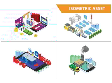 Modern 3d Isometric Set collection Smart Industrial Technology Illustration in White Isolated Background With People and Digital Related Asset vector