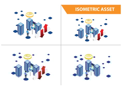 Modern 3d Isometric Set collection Smart Mining Bitcoin online Technology Illustration in White Isolated Background With People and Digital Related Asset vector