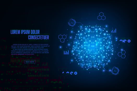 Vector artificial intelligence hardware concept. Giowing connection hologram brain. Technology abstract background.