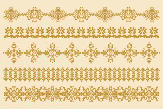 Set of horizontal ornaments in old style. Damask border patterns for decoration. Vector design element. Computer graphics.