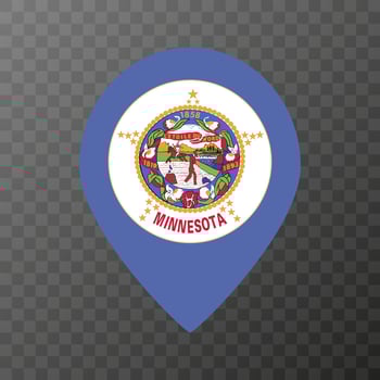 Map pointer with flag Minnesota state. Vector illustration.