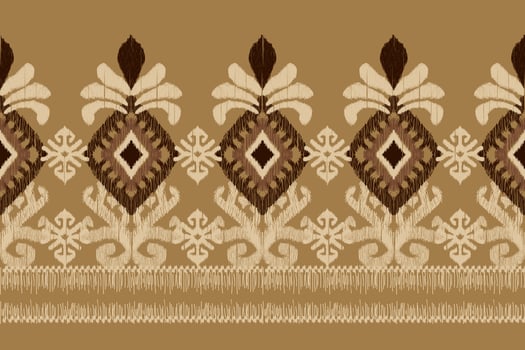 Ikat floral paisley embroidery on brown background.geometric ethnic oriental pattern traditional.Aztec style abstract vector illustration.design for texture,fabric,clothing,wrapping,decoration,scarf.