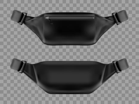 Waist bag, belt pouch, black fanny pack mockup vector