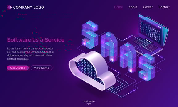 Saas, software as a service isometric landing page vector