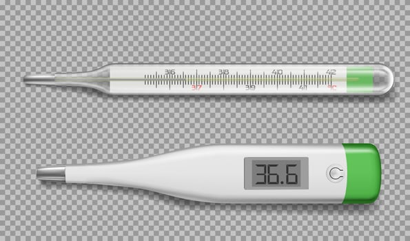 Realistic thermometers electronic and glass device vector