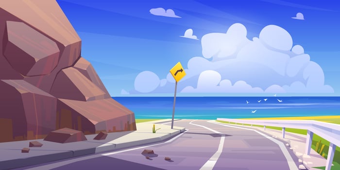 Mountain asphalt road with seaview empty highway vector