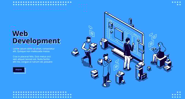Web development isometric landing page, coding vector
