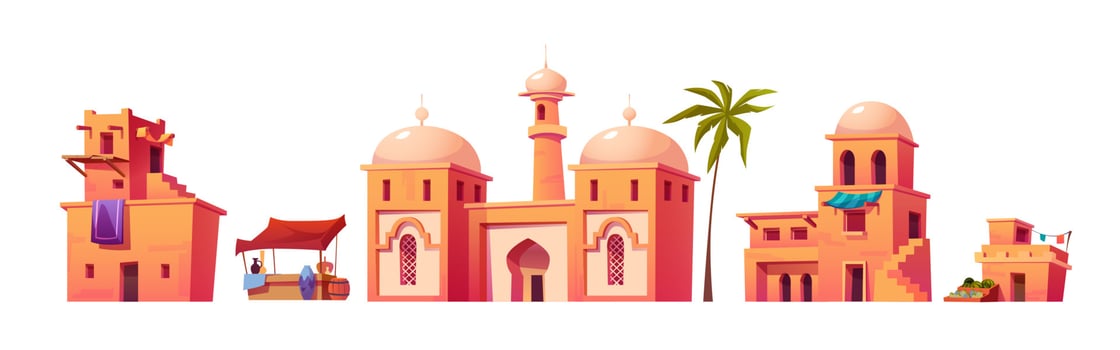 Arab city buildings, islamic town houses, castle vector