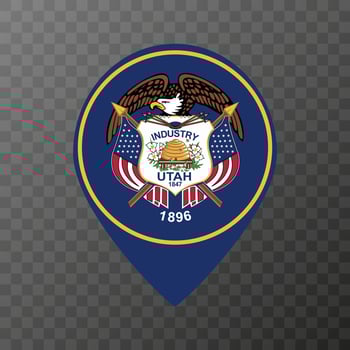 Map pointer with flag Utah state. Vector illustration.