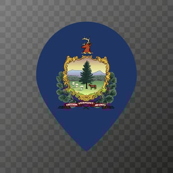 Map pointer with flag Vermont state. Vector illustration.