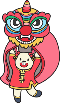 Hand Drawn Chinese lion dancing with a rabbit illustration png