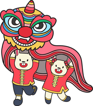 Hand Drawn Chinese lion dancing with a rabbit illustration png