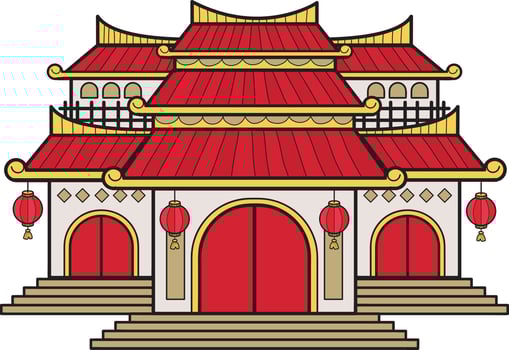 Hand Drawn Chinese building or temple illustration vector