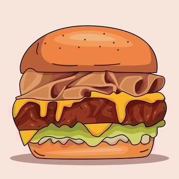 tasty Burger with meat . Vector isolated object
