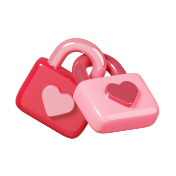 Two locked together padlocks with heart isolated. 14 February Happy Valentine's Day icon. 3D rendering png