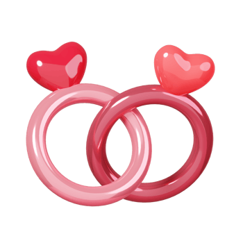 Wedding heart rings isolated. 14 February Happy Valentine's Day icon. 3D rendering png