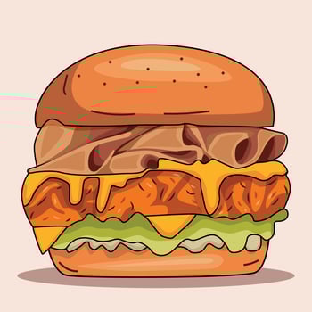 Crispy fried chicken burger vector illustration isolated