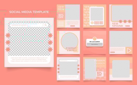 social media template banner fashion sale promotion in pink brown color vector
