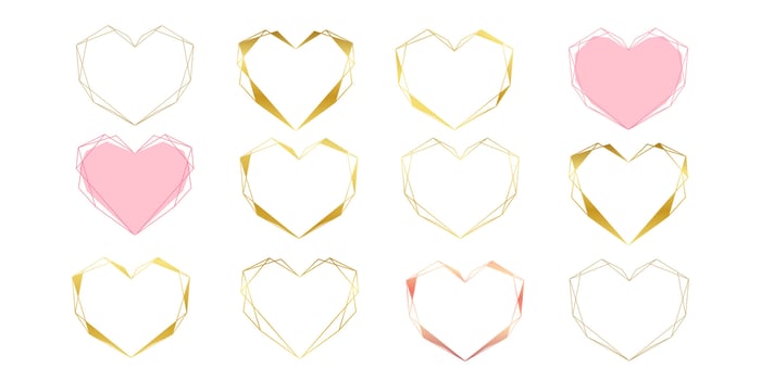 Valentine's day or wedding heart with geometric frames design collection. Decorative heart borders for love card, invitation template vector illustration