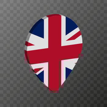 Map pointer with UK flag. Vector illustration.
