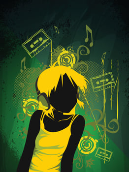 A girl enjoying music wearing headphone illustration vector