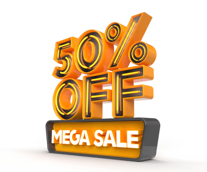 Mega Sale 50 percent off left side view 3D render object png