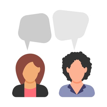 Dialogue. Two women are talking. Discussion between women in business suits. People icon in flat style. Vector illustration