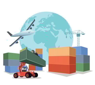 Logistics and shipping of container truck at ship port for business Container Cargo ship and cargo plane with crane bridge working at shipyard at sunrise, logistics import export and shipping vector