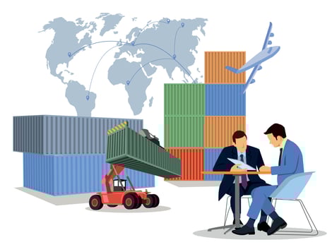 Logistics and shipping of container truck at ship port for business Container Cargo ship and cargo plane with crane bridge working at shipyard at sunrise, logistics import export and shipping vector