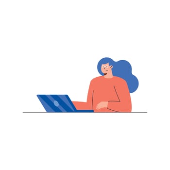 young woman using laptop vector