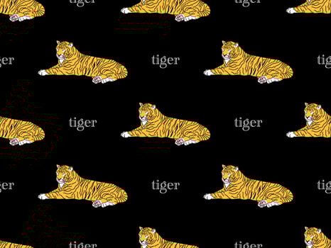 Tiger cartoon character seamless pattern on black background vector
