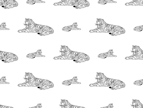 Tiger cartoon character seamless pattern on white background vector