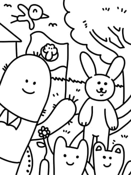 vector illustration on cute cartoon for coloring