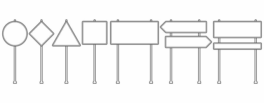 black white line road sign set isolated on white background.outline blank road sign vector