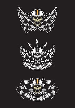 Skull biker wings emblem set vector