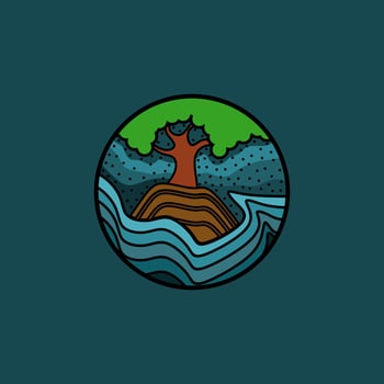 oak tree with circle logo in flat design. this can use to t-shirt, logo, or other vector