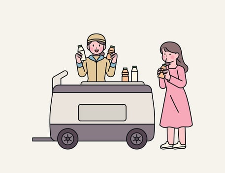 korean street food. Korean yogurt cart. vector