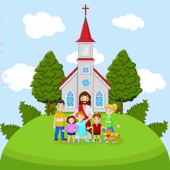 Cartoon Jesus with children in a church vector