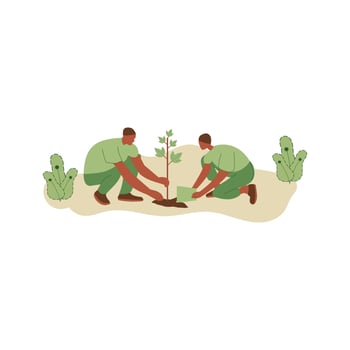 Vector illustration of people planting trees. concept of saving the earth. Ecology volunteering concept. Design for ecology activism